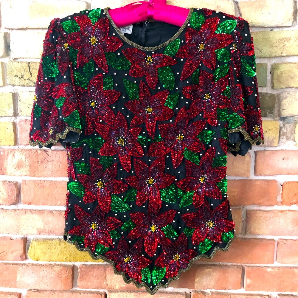 Stunning vintage silk blouse with sequins size M